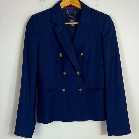 J. Crew Women's Wool Blazer Double Breasted Preppy Size 2 Navy Blue Old Money - Picture 1 of 7